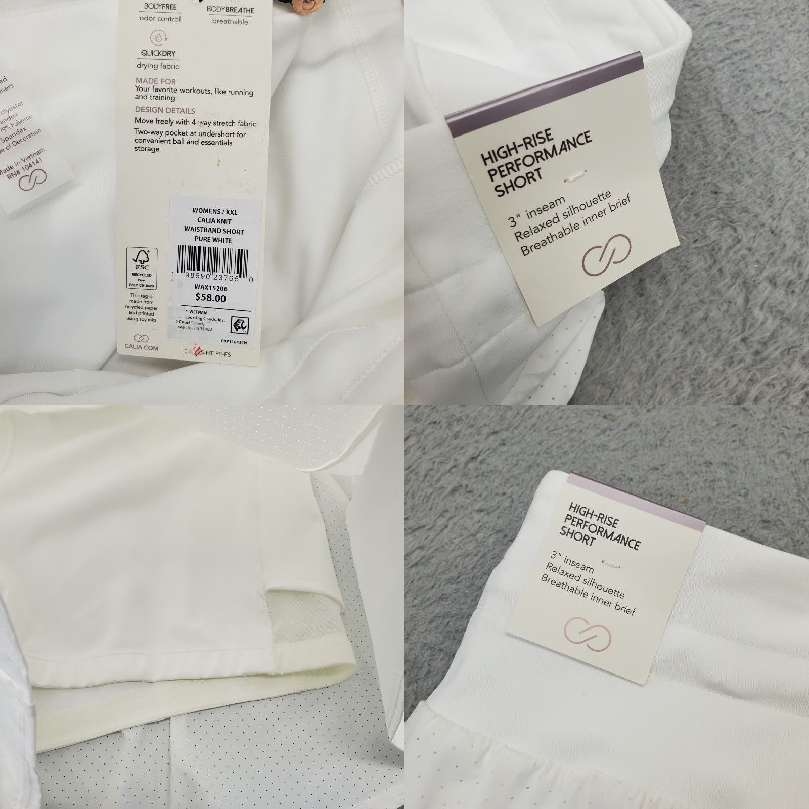 Vintage CALIA Womens XXL White Knit Waistband Shorts High-Rise Relaxed Fit Performance Size 40" / US 18 - 8 Thumbnail