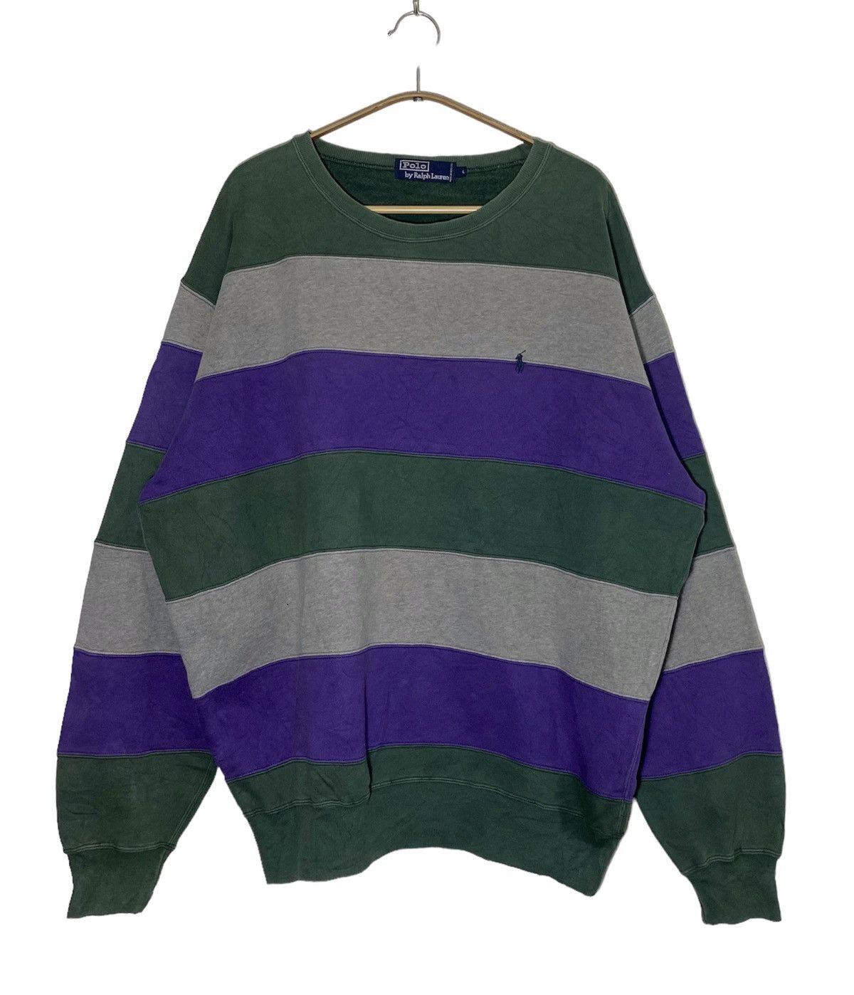 Polo Ralph Lauren Vtg 90's POLO patchwork Green Grey Purple Oversize Jumper Size US L / EU 52-54 / 3 - 1 Thumbnail