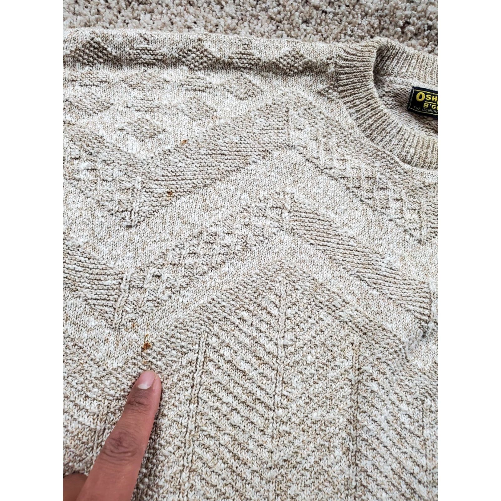 Vintage VINTAGE OshKosh B'gosh Sweater Mens L Oatmeal Textured Chevron Knit Cotton Crew Neck Herringbone All Seasons Long Sleeve Made USA 90s Mens Size US L / EU 52-54 / 3 - 4 Thumbnail