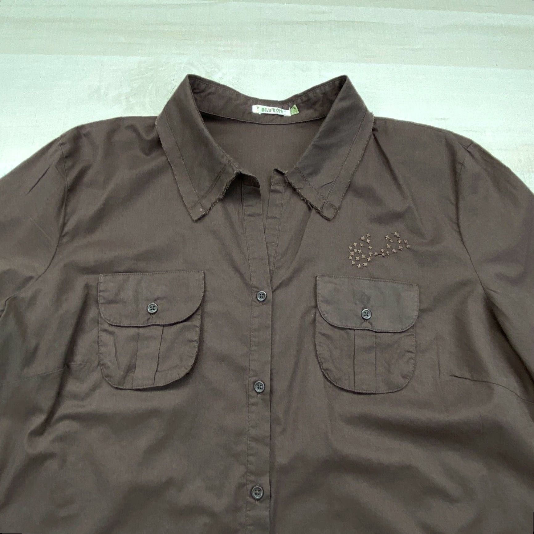 Old Navy Old Navy Womens XL Brown Roll Tab Embroidered Cotton Button Up Shirt Size XL / US 12-14 / IT 48-50 - 2 Thumbnail