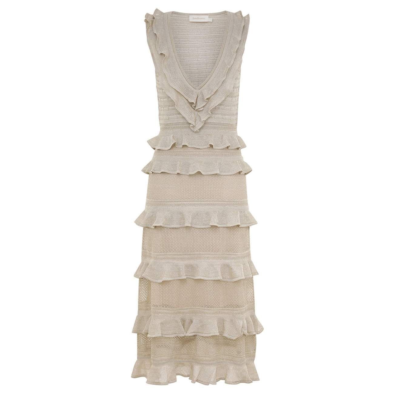 Zimmermann oc11z0526 Crush Frilled V-Neck Midi-Dress in Grey Size L / US 10 / IT 46 - 1 Preview