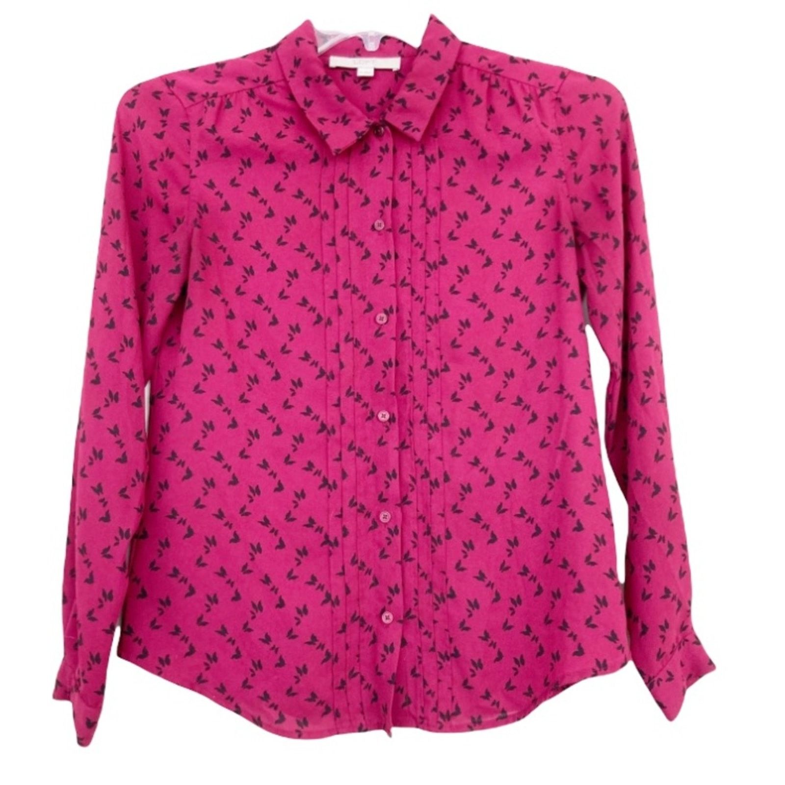 Loft Ann Taylor Loft Pink Butterfly Button Down Blouse Sz XS Size XS / US 0-2 / IT 36-38 - 6 Thumbnail