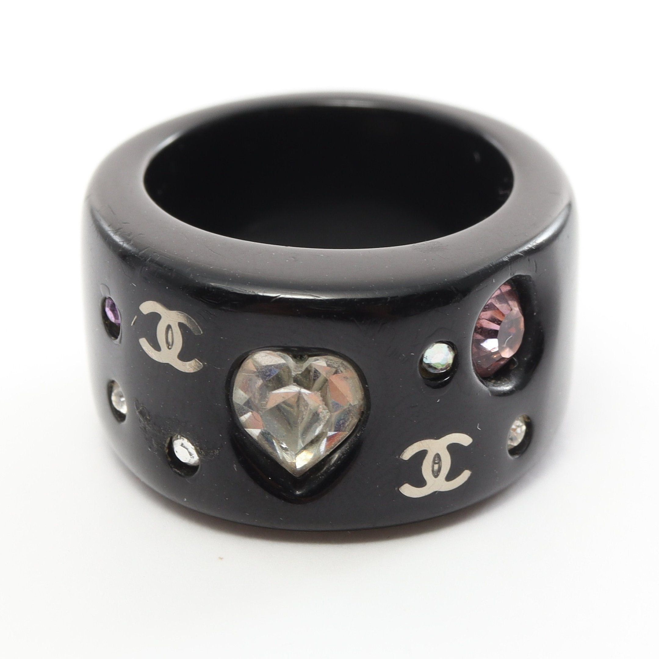 image of Chanel Coco Mark Ring Ring Rhinestone Black 04A, Women's