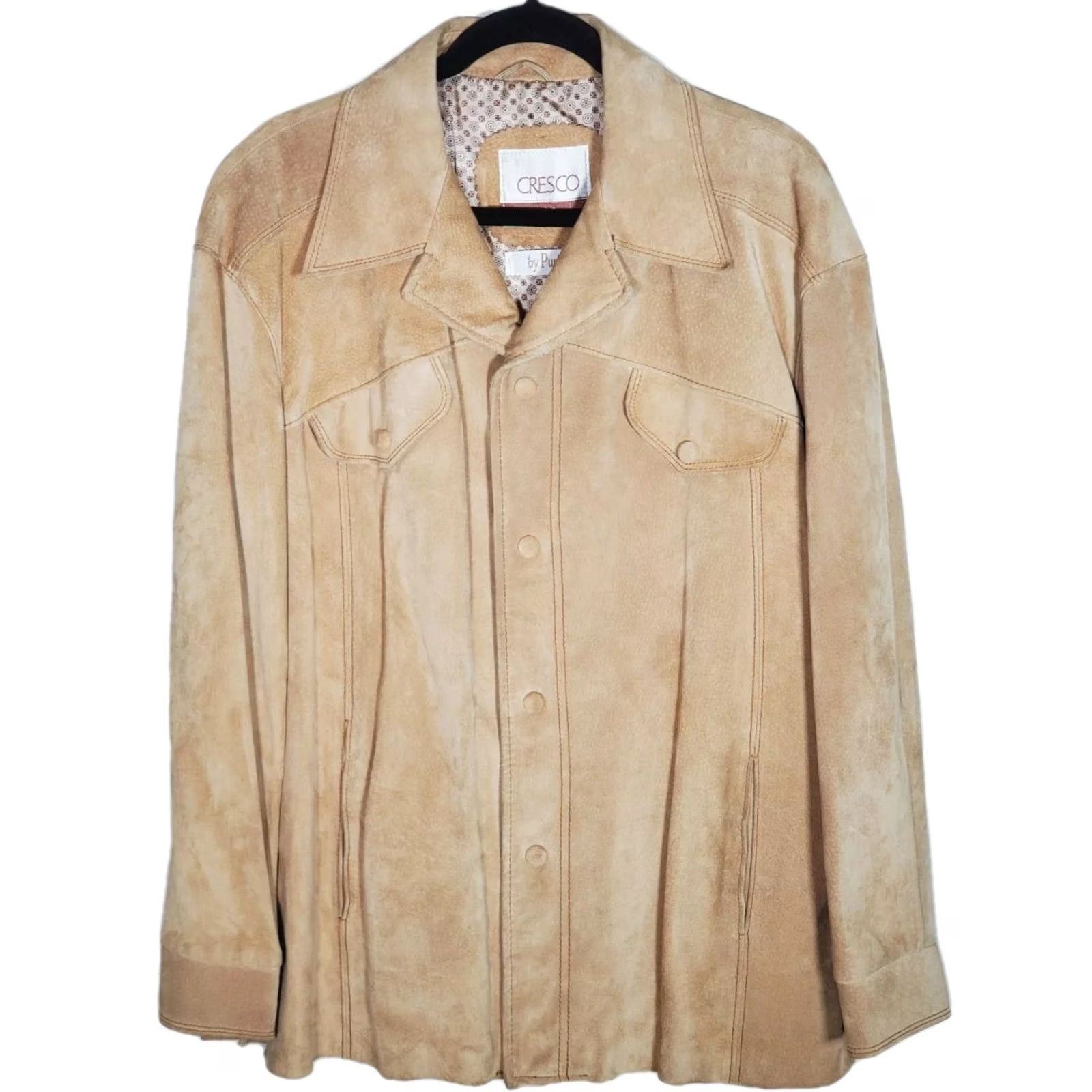 Camel VINTAGE Cresco by Puritan Camel Tan Suede Leather Shirt Jacket Shirtjac Men 44 Medium/Regular Tan Western Retro EUC Size US XXL / EU 58 / 5 - 2 Thumbnail