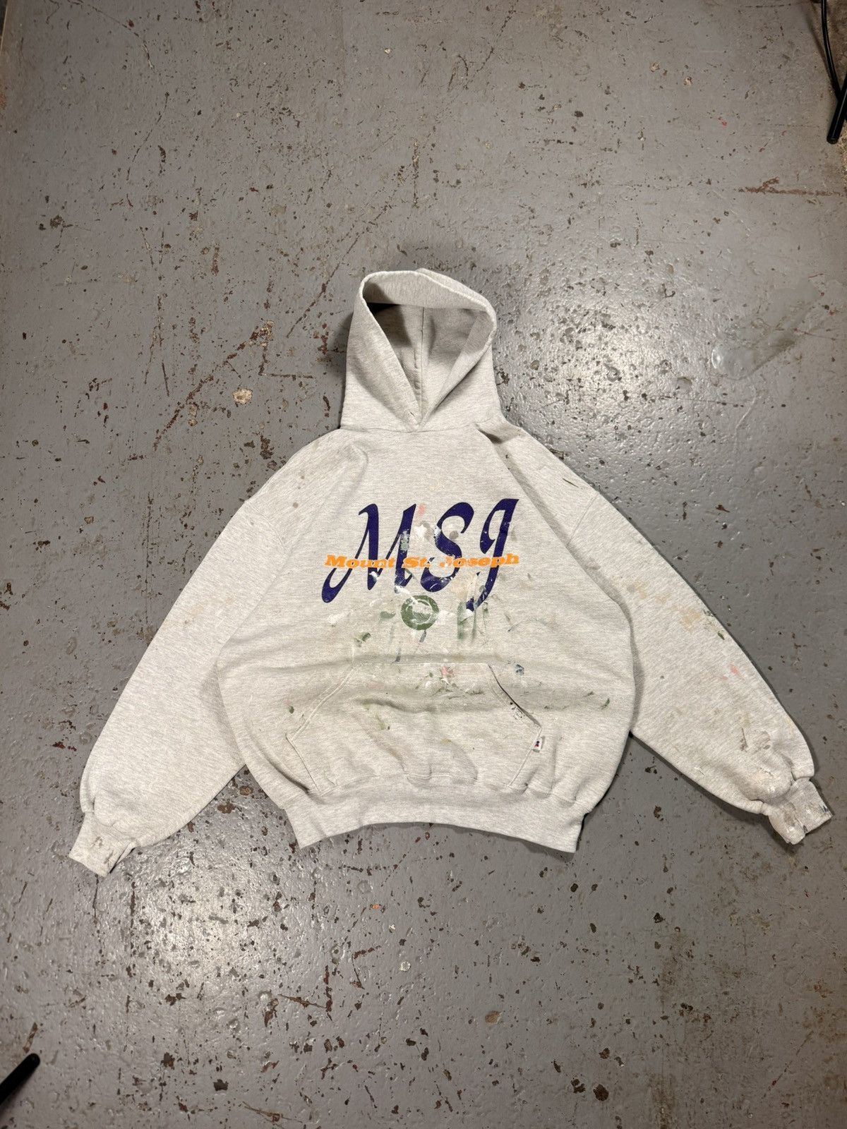 Russell Athletic Vintage Russells Athletic Thrashed Paint Splash Hoodie Size US XL / EU 56 / 4 - 1 Thumbnail