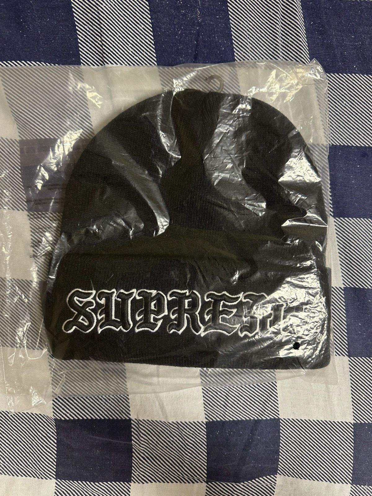 Supreme Supreme Old English Printed Beanie Black | Grailed
