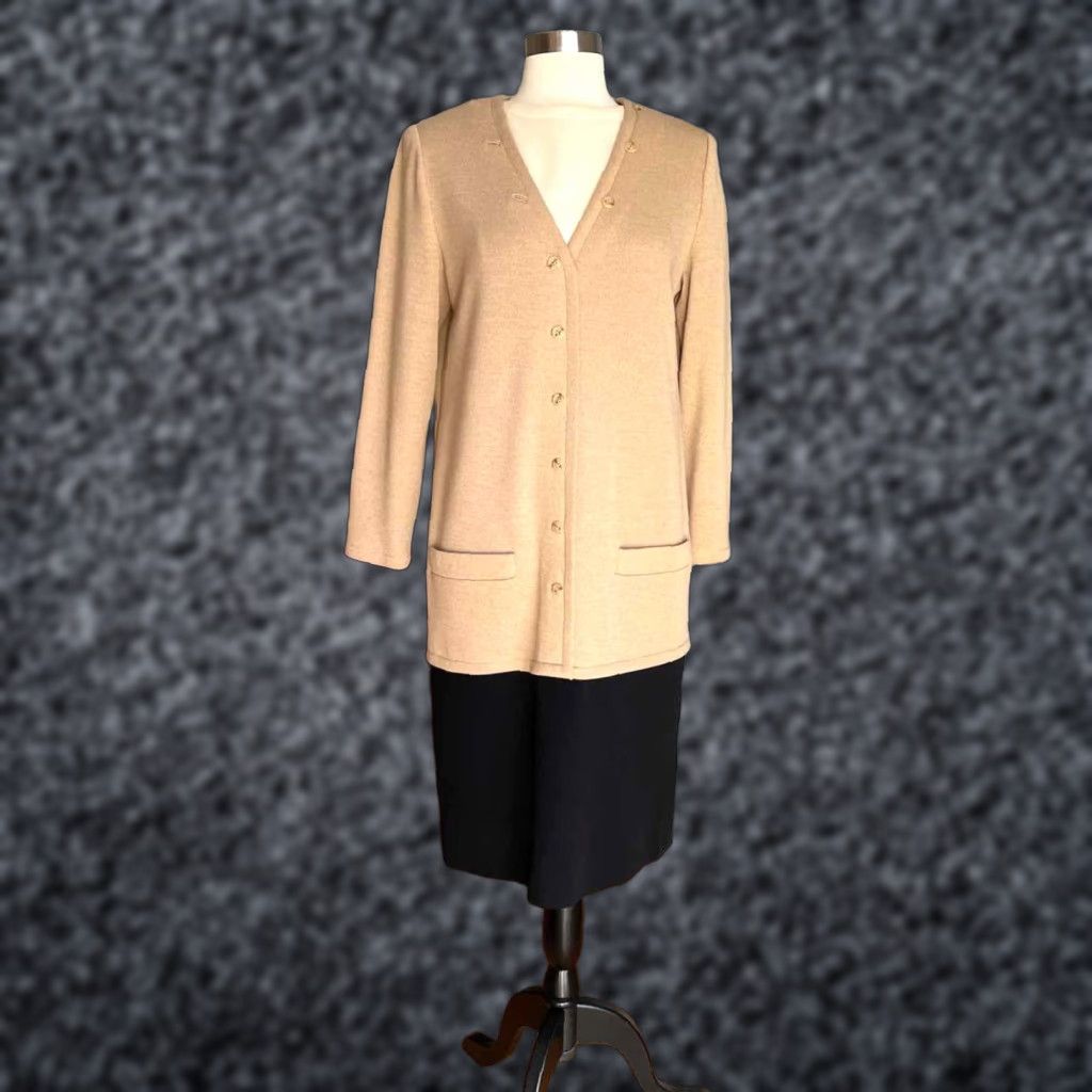 Bill Blass VINTAGE Bill Blass Dress Wool Beige Black 12 Sheath 1970s Women's Size XL / US 12-14 / IT 48-50 - 1 Thumbnail