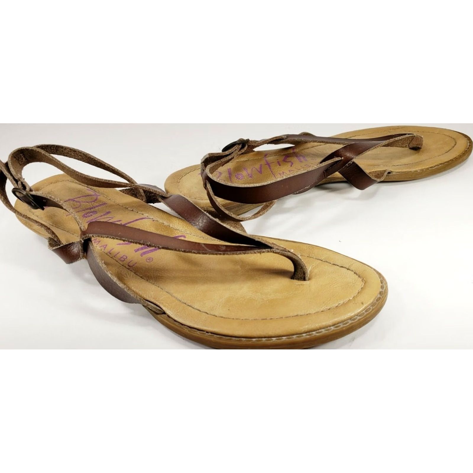 Vintage Blowfish Strappy Flat Sandal Brown Leather Slingback Women's 8.5M Size US 9 / IT 39 - 5 Thumbnail