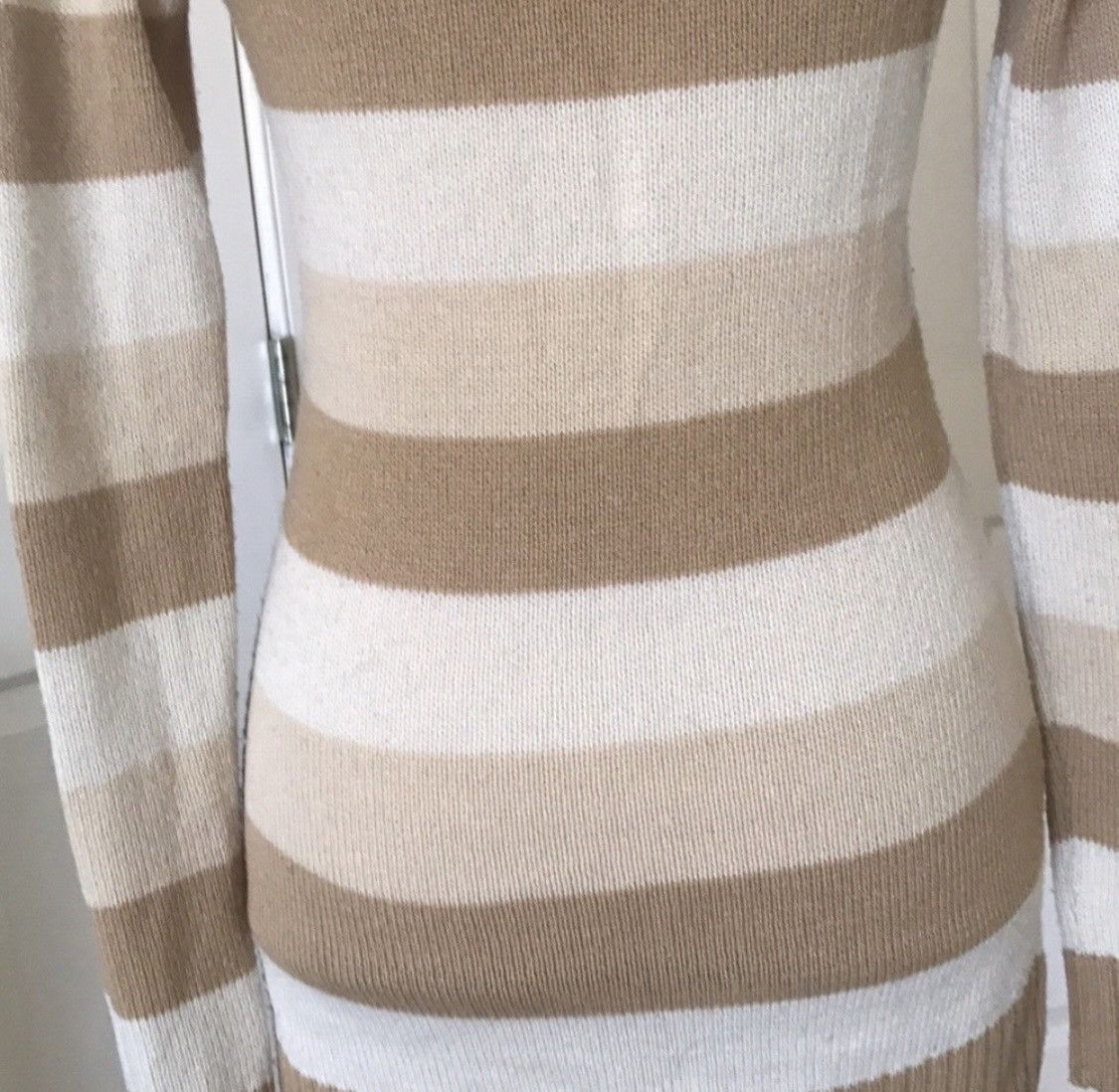 Other TAN & CREAM DEEP PLUNGE STRIPED KNIT SWEATER Size M / US 6-8 / IT 42-44 - 4 Thumbnail