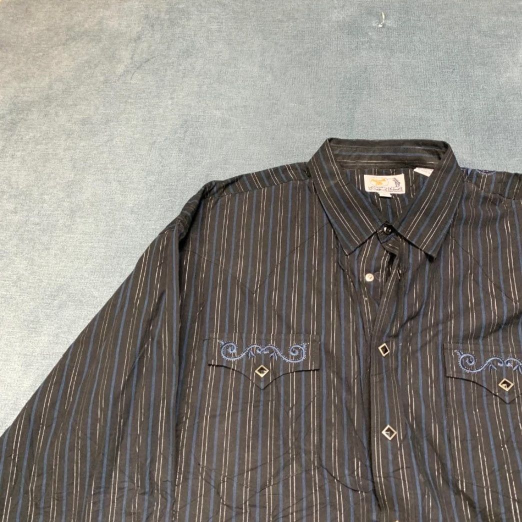 Vintage Panhandle Slim Western Shirt Men XL Black Striped Cotton Cowboy Rodeo Snap Front Size US XL / EU 56 / 4 - 4 Thumbnail