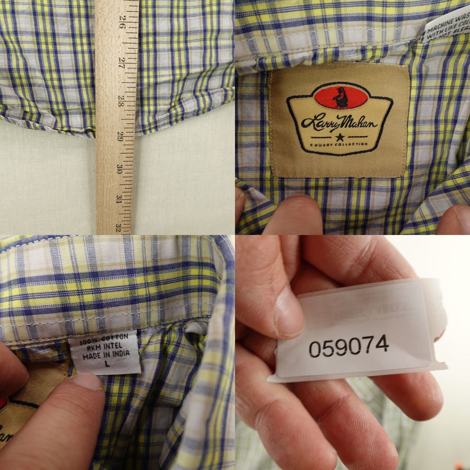 Vintage LARRY MAHAN Shirt Mens Large Gray Yellow Pearl Western Sawtooth Pearl Snap Rodeo Size US L / EU 52-54 / 3 - 8 Thumbnail