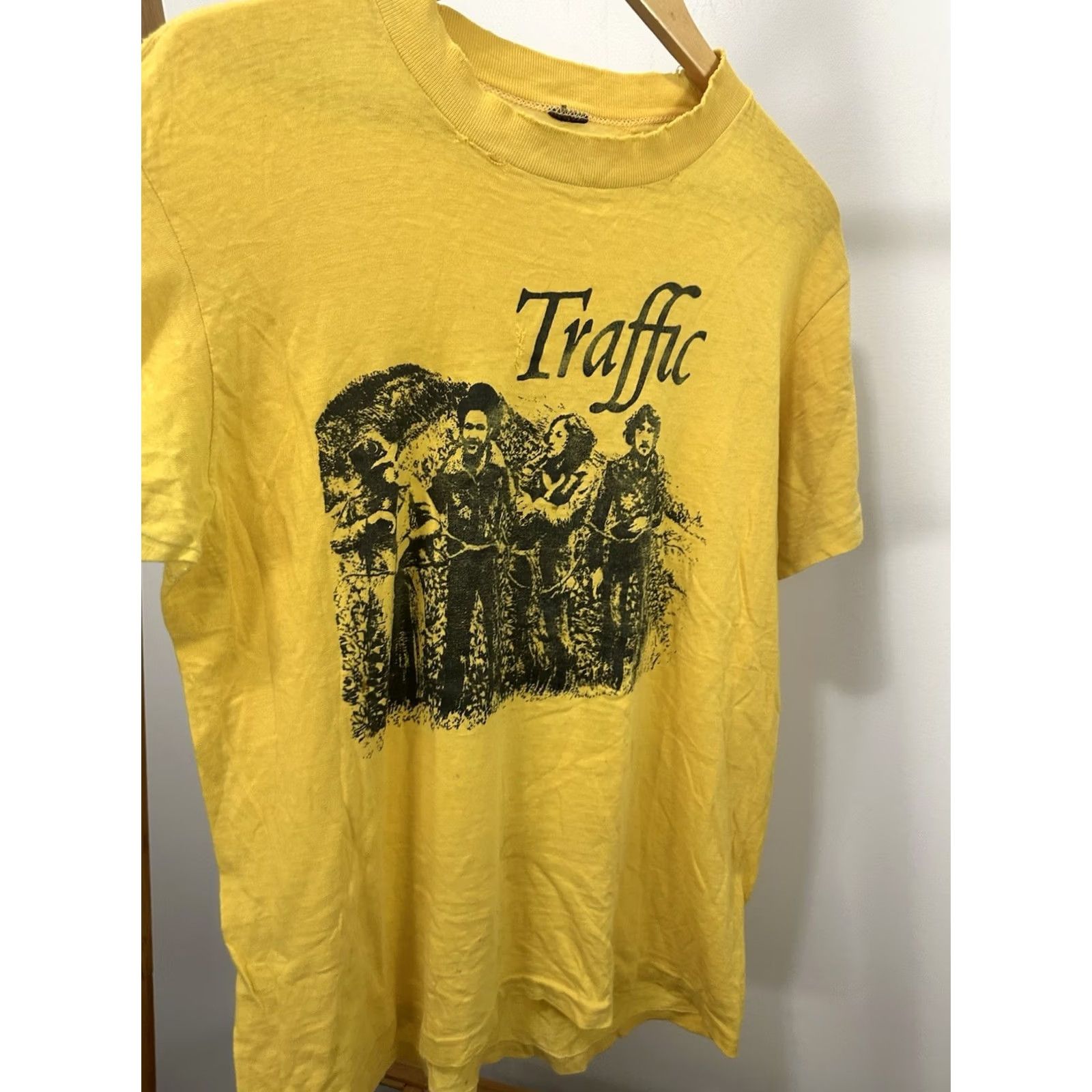 Vintage VTG 70s Traffic When the Eagle Flies Band Tour Worn Distressed T-Shirt XL Men Yellow Size US XL / EU 56 / 4 - 5 Thumbnail