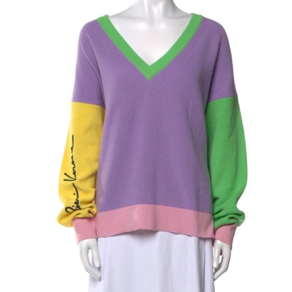 Versace Versace Colorblock Cashmere V-Neck Sweater Women’s S IT38 Size S / US 4 / IT 40 - 1 Thumbnail