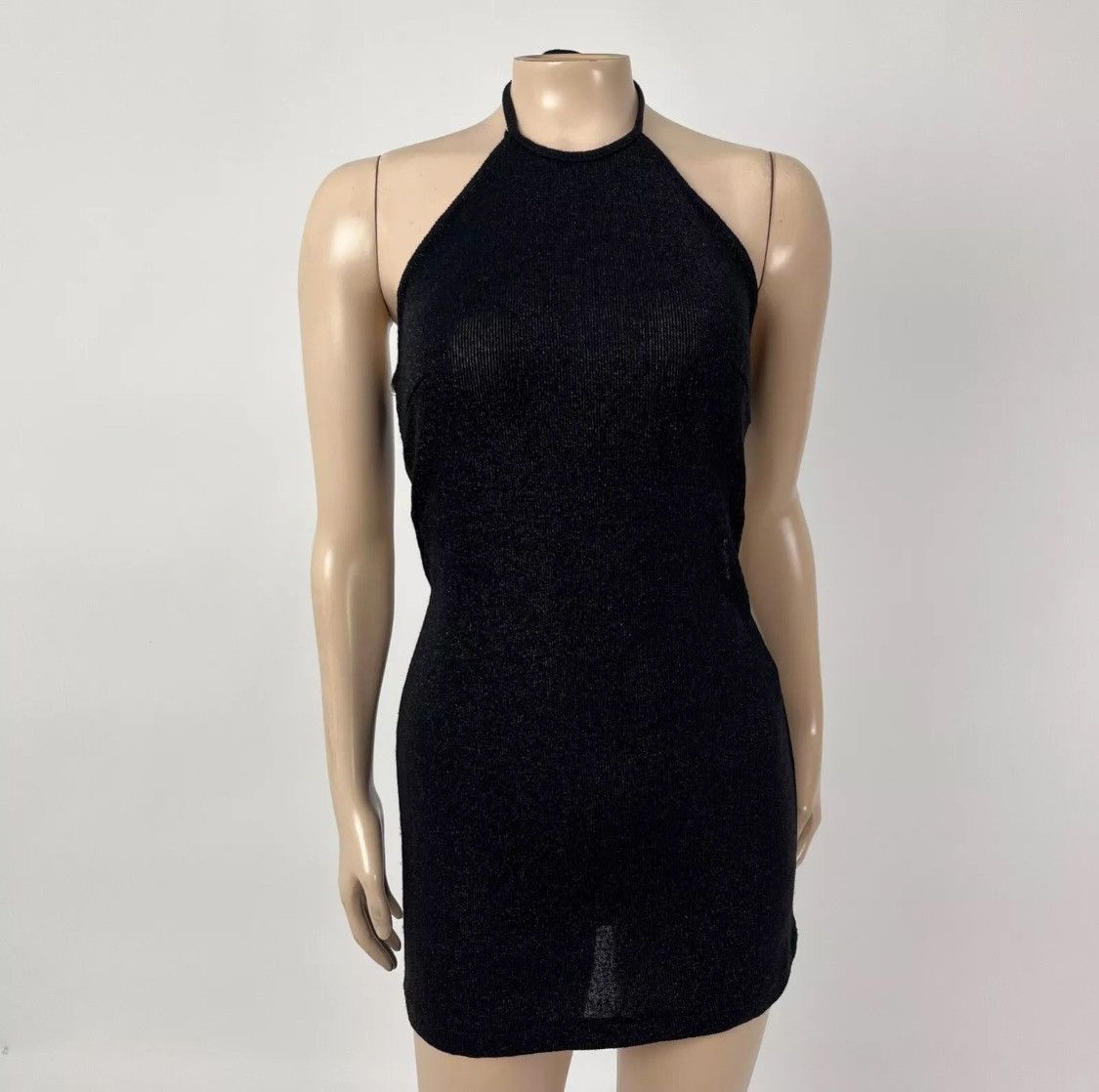 Vintage VTG 90s Y2K Halter Black Sparkly Mini Dress Size S / US 4 / IT 40 - 1 Thumbnail