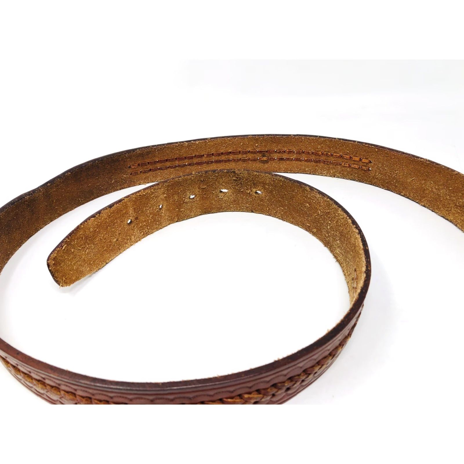Vintage VINTAGE KENT Leather Western Belt Mens 47” Brown Spellout Embossed Braided KP21 Size ONE SIZE - 2 Thumbnail