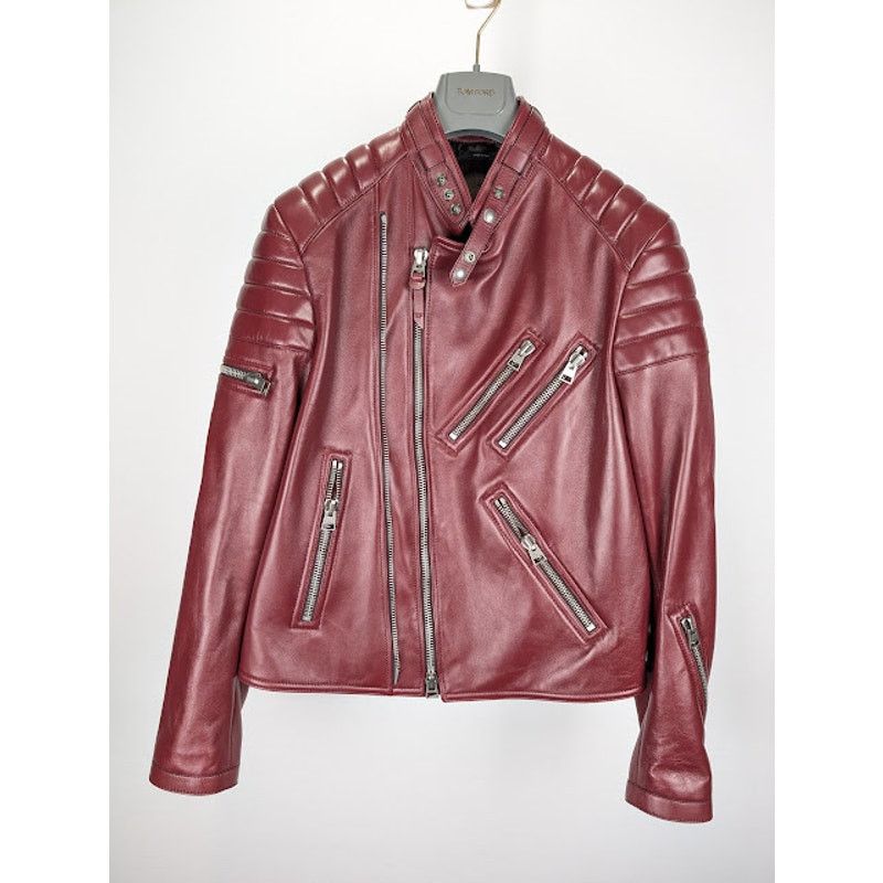 Tom Ford o1rshd1 Leather Jacket in Burgandy Size US L / EU 52-54 / 3 - 1 Thumbnail