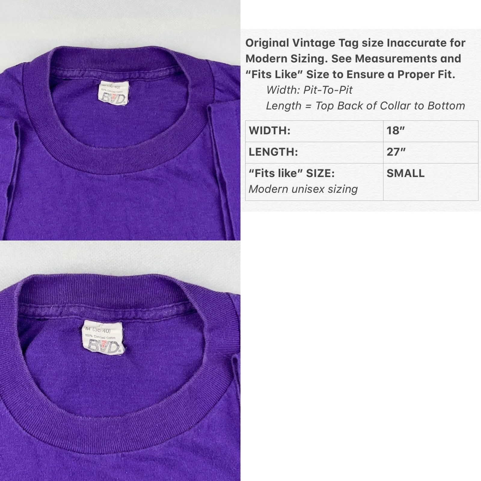 Vintage VINTAGE B.V.D T-Shirt Purple 80s 90s Short Sleeve Crew Neck Cotton Men Small Regular Basic Shirt Mens Size US S / EU 44-46 / 1 - 8 Thumbnail