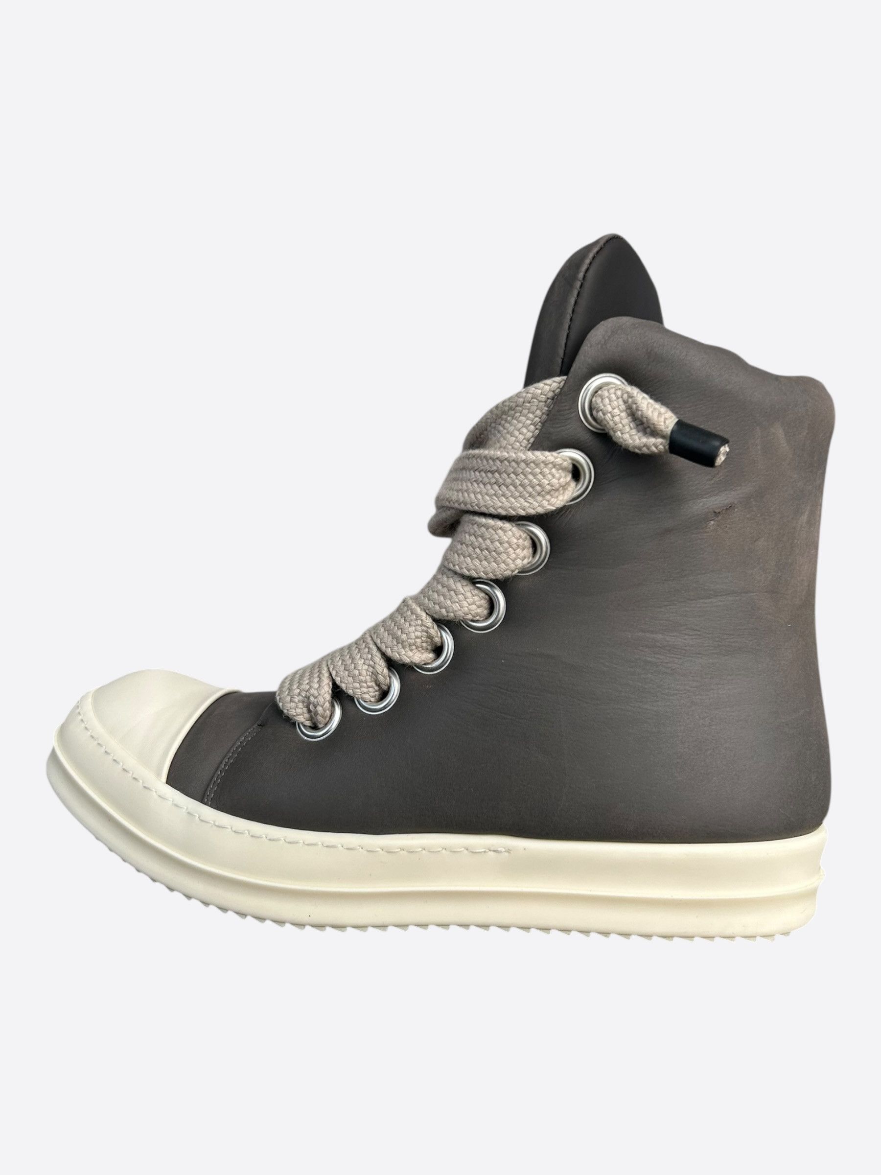 Rick Owens Grey & White Leather Jumbo Lace High Top Puffer Sneakers Size US 9 / EU 42 - 3 Thumbnail