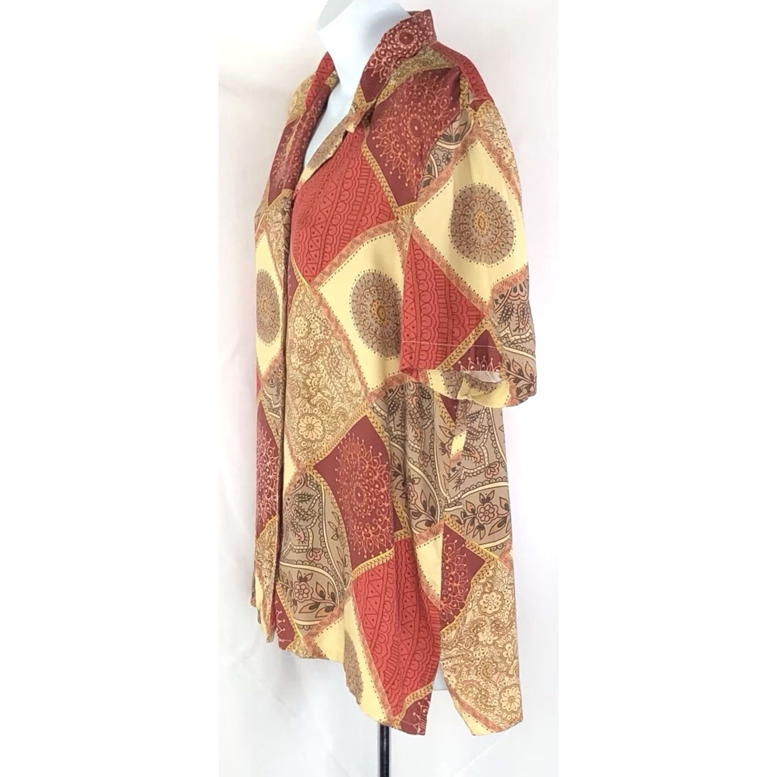 Vintage VINTAGE Alfred Dunner Top Womens 16P Tan Rust Geo Short Sleeve Boho Hippie Career 2000s Size XXL / US 16-18 / IT 52-54 - 2 Thumbnail