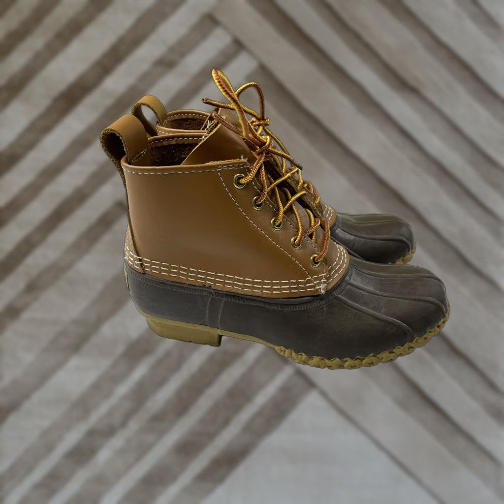Vintage LL Bean Boots Women's Duck Boot 7M Brown Navy Waterproof Leather Rubber Casual Winter Fall Spring Summer Ankle Boots M Womens Size US 7 / IT 37 - 1 Thumbnail