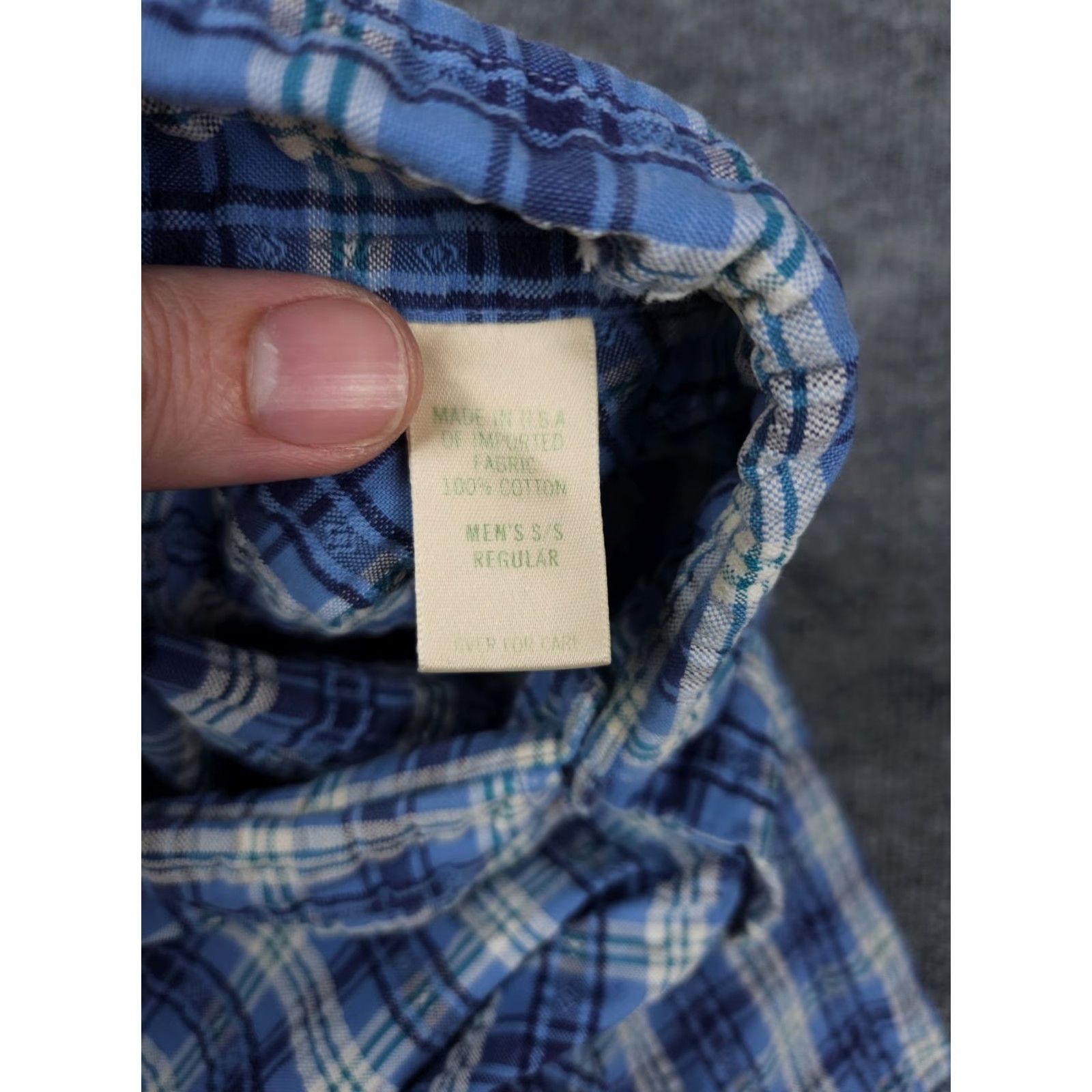 Vintage VINTAGE L.L. Bean Shirt Western Plaid 100% Cotton Short Sleeve Button-Up Collared XL Men’s Regular Blue Textured Size US XL / EU 56 / 4 - 4 Thumbnail