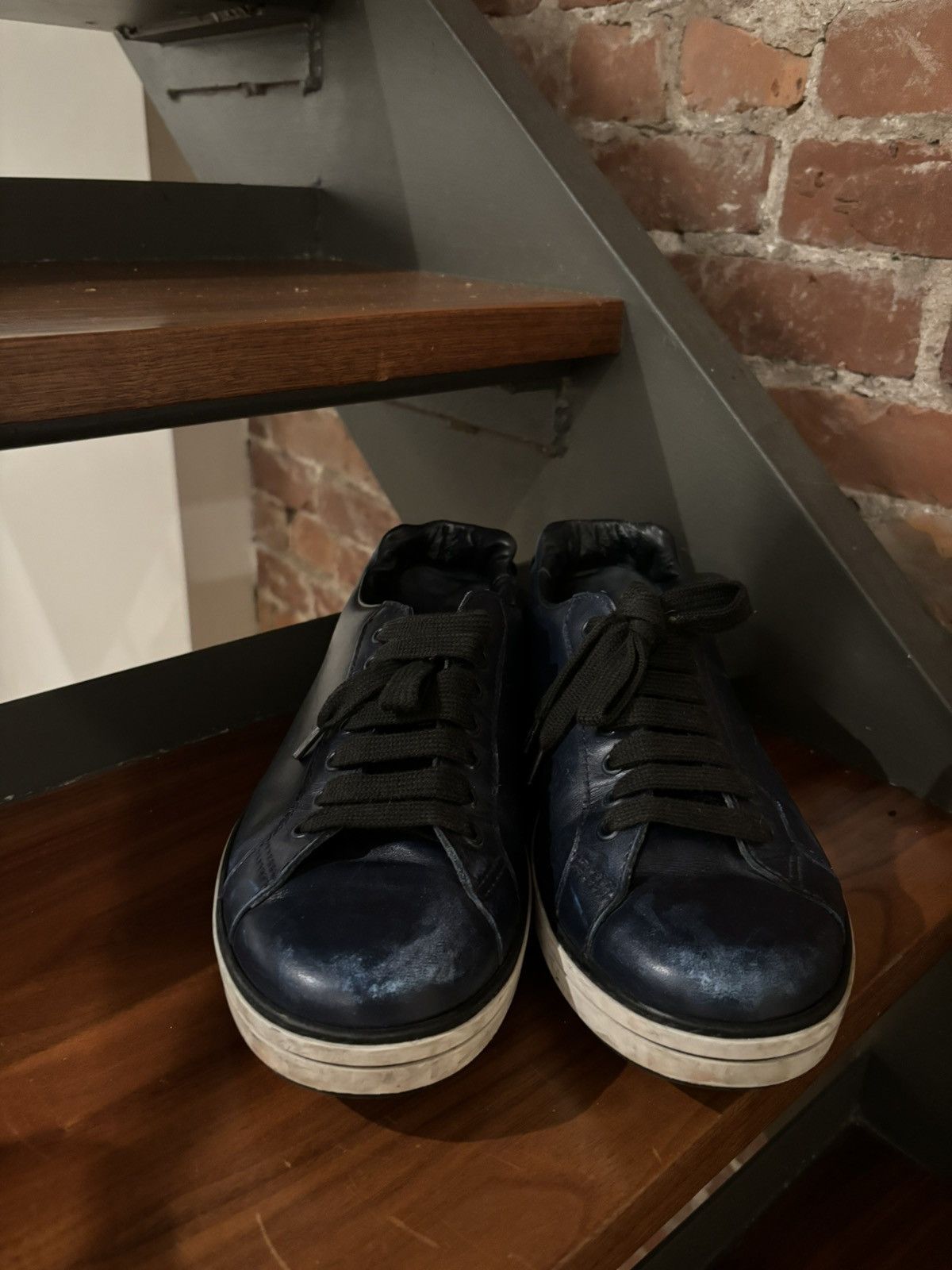 Prada Prada Men’s **RARE** Navy leather shoe white sole (4E3314) Size US 7 / EU 40 - 1 Thumbnail