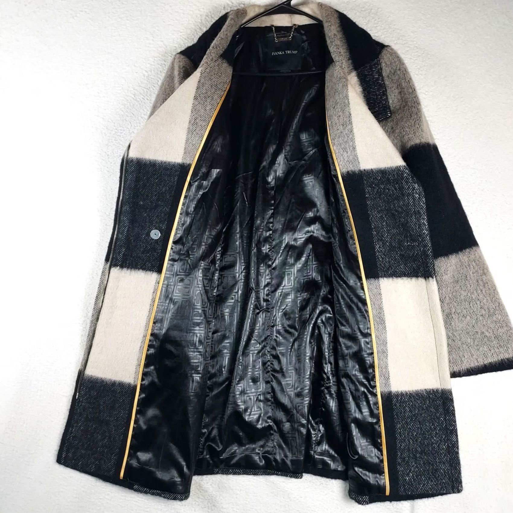 Vintage Ivanka Trump Coat Women Wool Blend Black Cream Plaid Zip Front Lined 14 Wool Size XL / US 12-14 / IT 48-50 - 3 Thumbnail