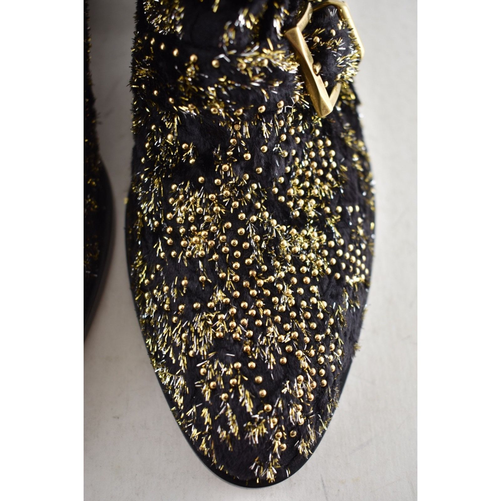 Chloe Chloe Suzanna Black Gold Velvet Studded Ankle Bootie 37 Size US 7 / IT 37 - 8 Thumbnail