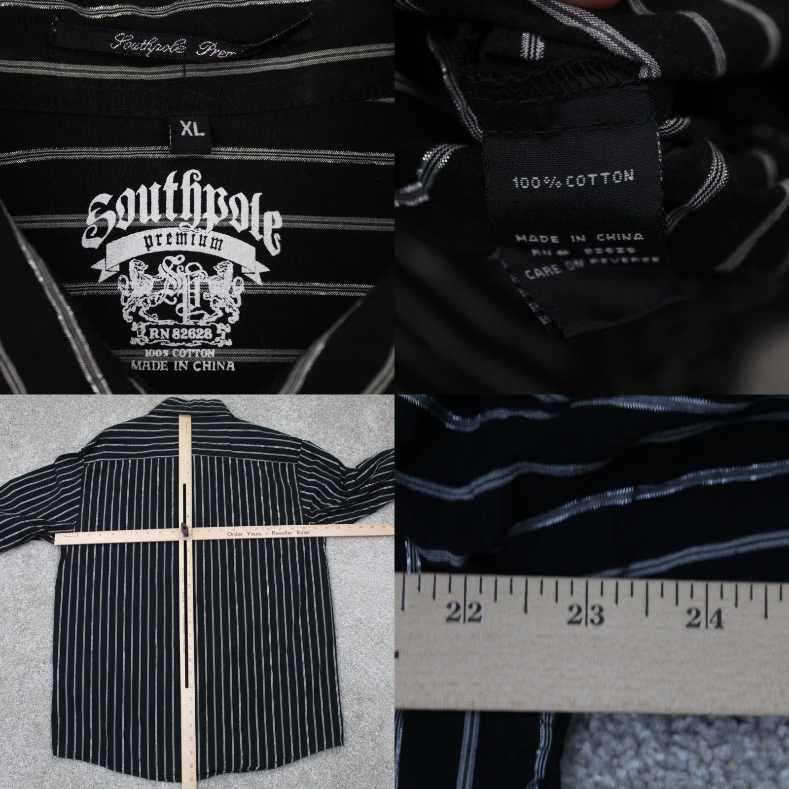 Southpole Southpole Button-Up Shirt Mens XL Black/Silver Stripe Long Sleeve Size US XL / EU 56 / 4 - 8 Thumbnail