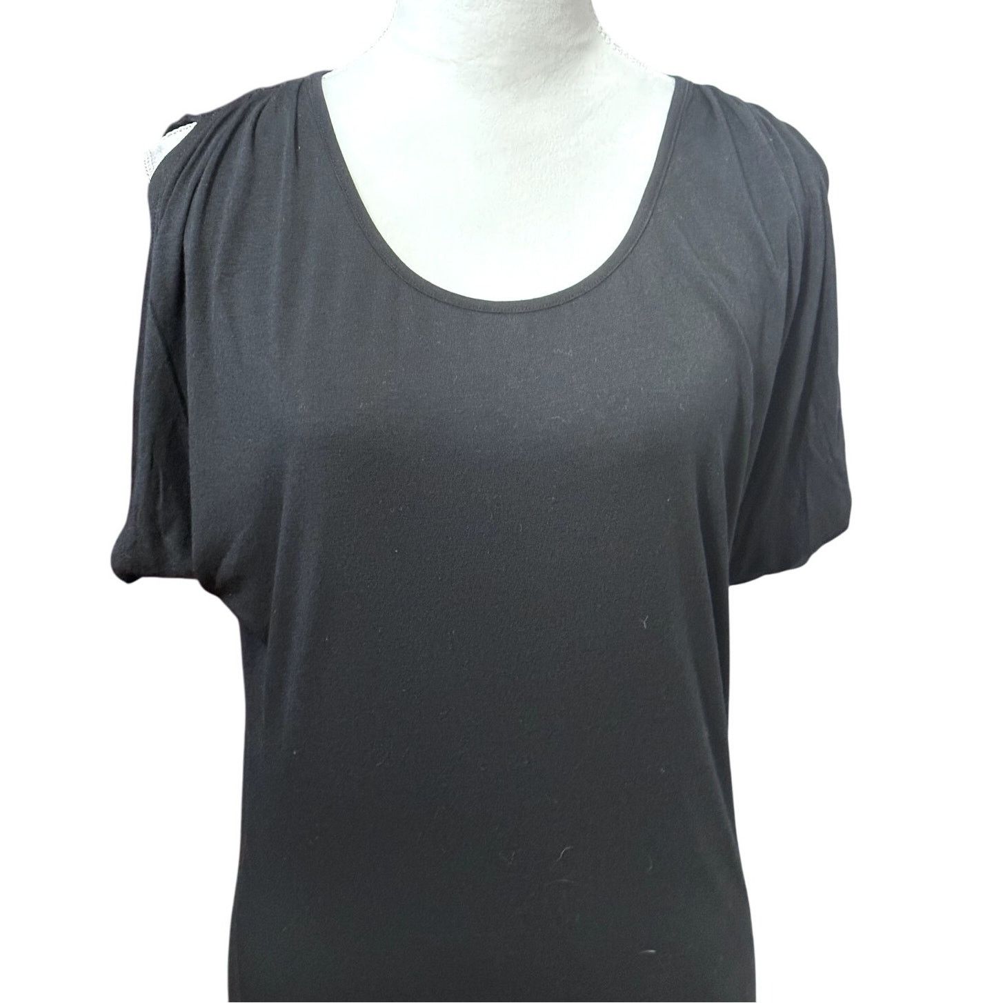 Other Red Haute Lace Panel Blouse Short Sleeve Slit Black S NWOT Size S / US 4 / IT 40 - 2 Thumbnail