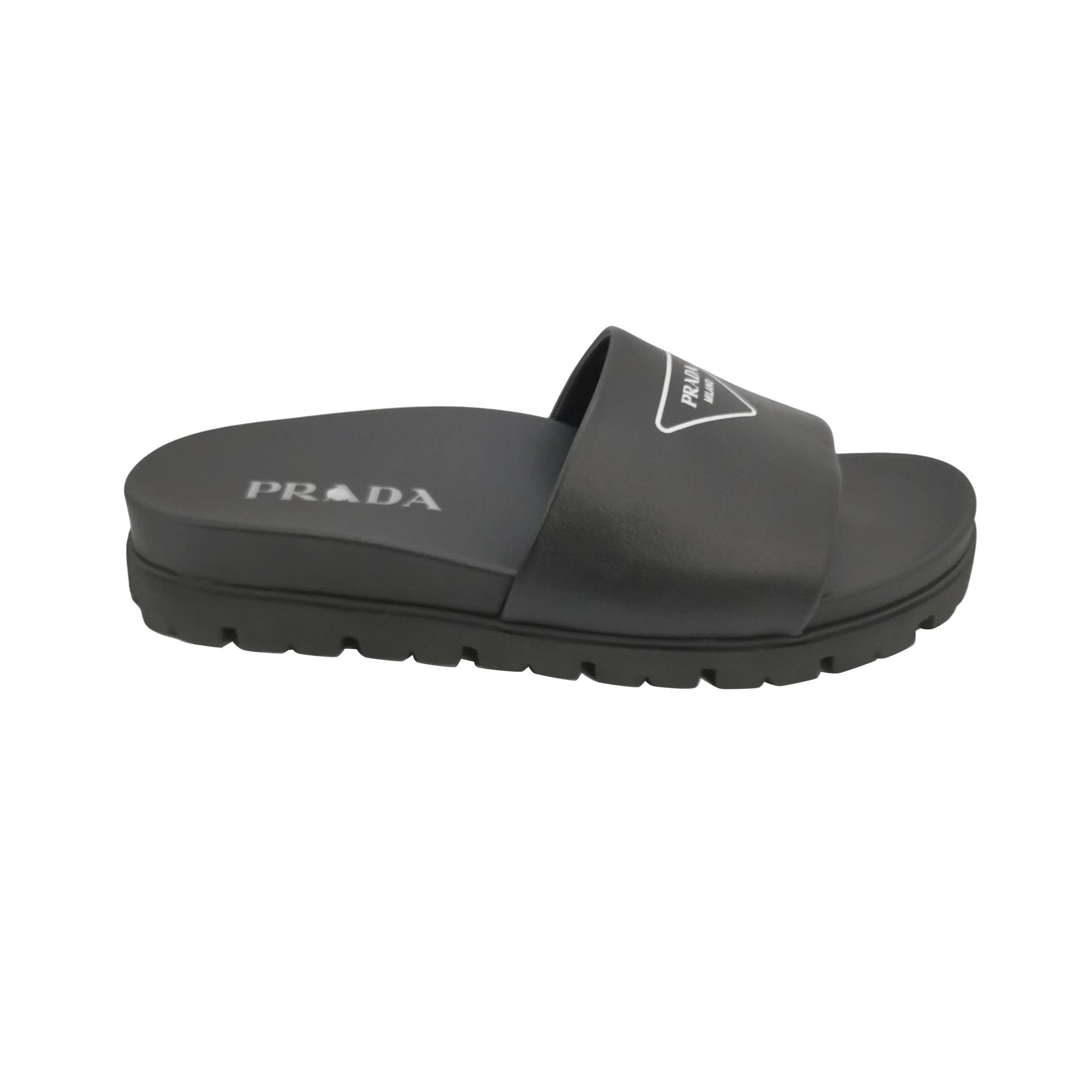 Prada Prada Triangle Logo Leather Slides Size 40 Size US 7 / EU 40 - 1 Thumbnail