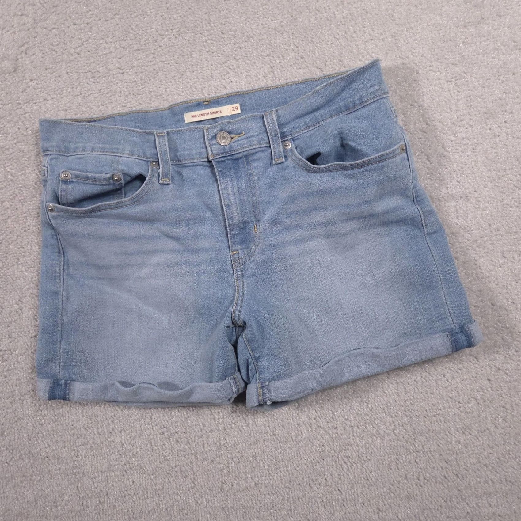 Levi's Levi's Bermuda Shorts Womens 29 Blue Mid Length Cuffed Denim Casual Stretch Polyester Cotton Spandex Size 29" - 3 Thumbnail