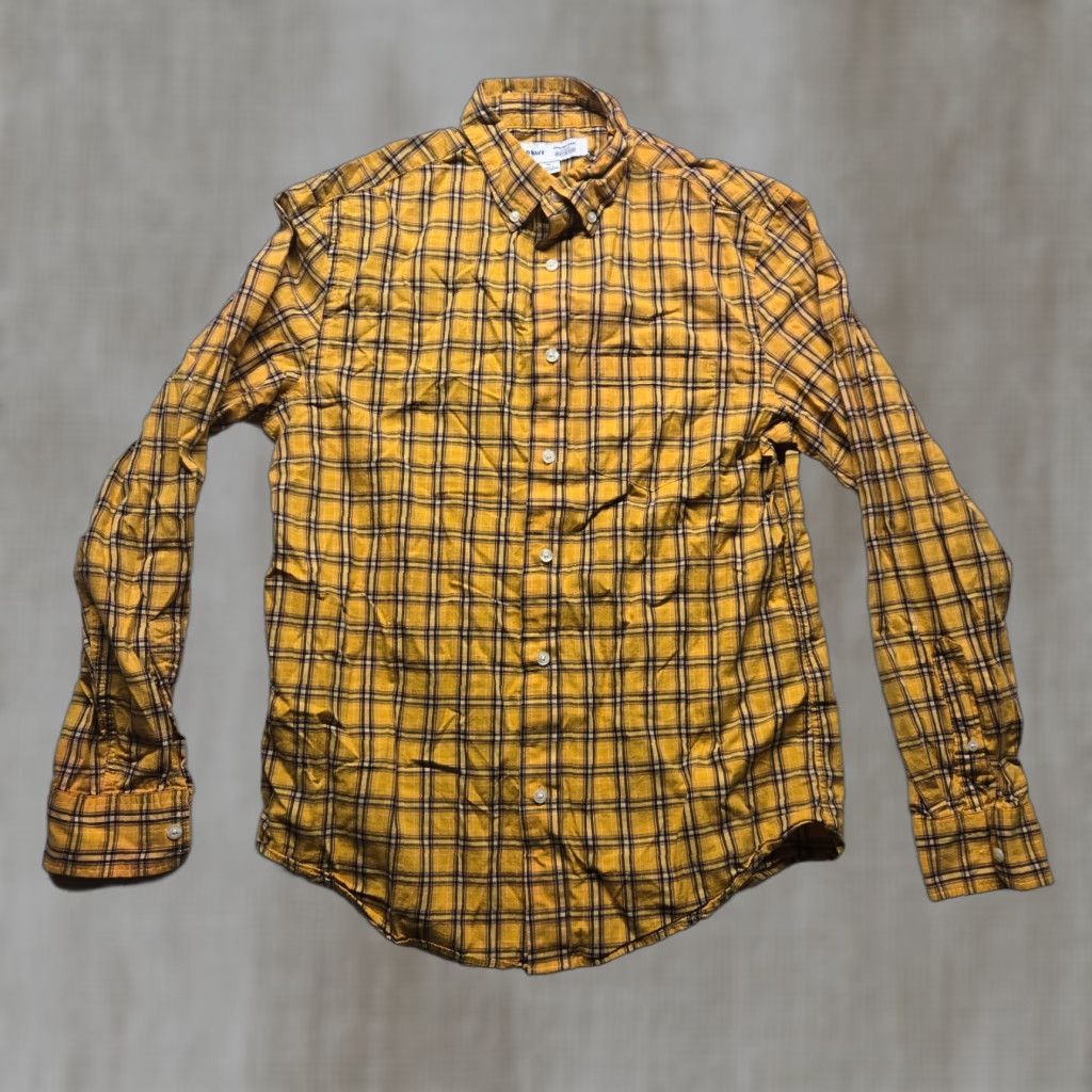 Old Navy Old Navy Shirt Adult M Yellow Plaid Button-Down Long Sleeve Slim Fit Cotton Blend Mens Size US M / EU 48-50 / 2 - 1 Thumbnail