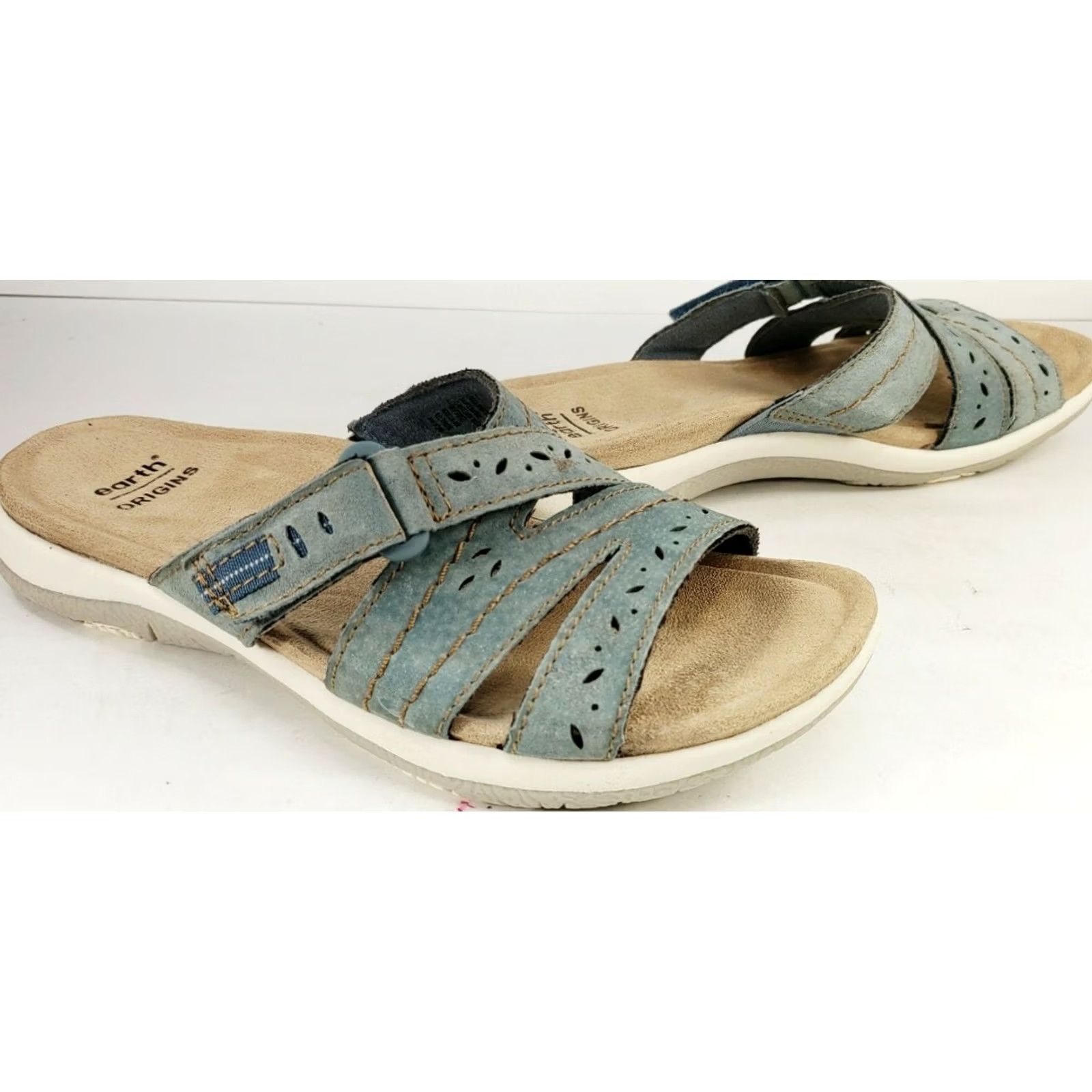 Vintage Earth Origins Savoy Shantel Slide Sandals Womens Morrocan Blue Tan 6M Size US 6 / IT 36 - 2 Thumbnail