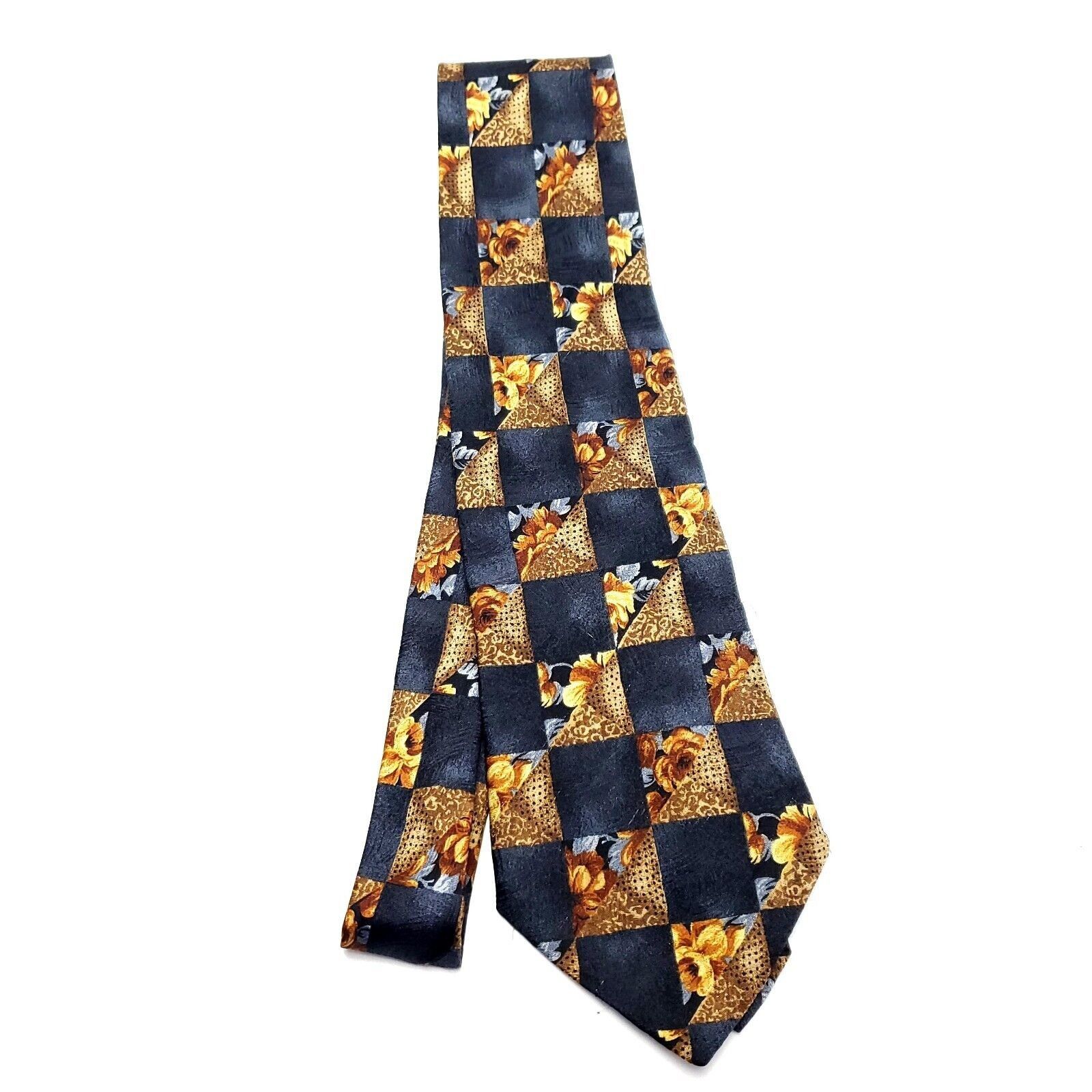 Nordstrom Nordstorm Gold Black Silk Tie Woven Check Size ONE SIZE - 6 Thumbnail