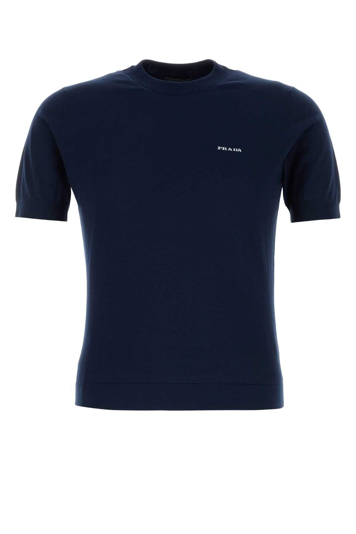 Prada Navy Blue Cotton Sweater Size US L / EU 52-54 / 3 - 1 Thumbnail