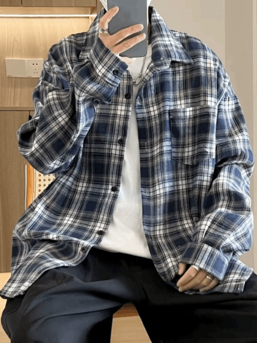 Japanese Brand × Vintage Japanese retro plaid trend loose casual long-sleeved shirt Size US M / EU 48-50 / 2 - 3 Thumbnail