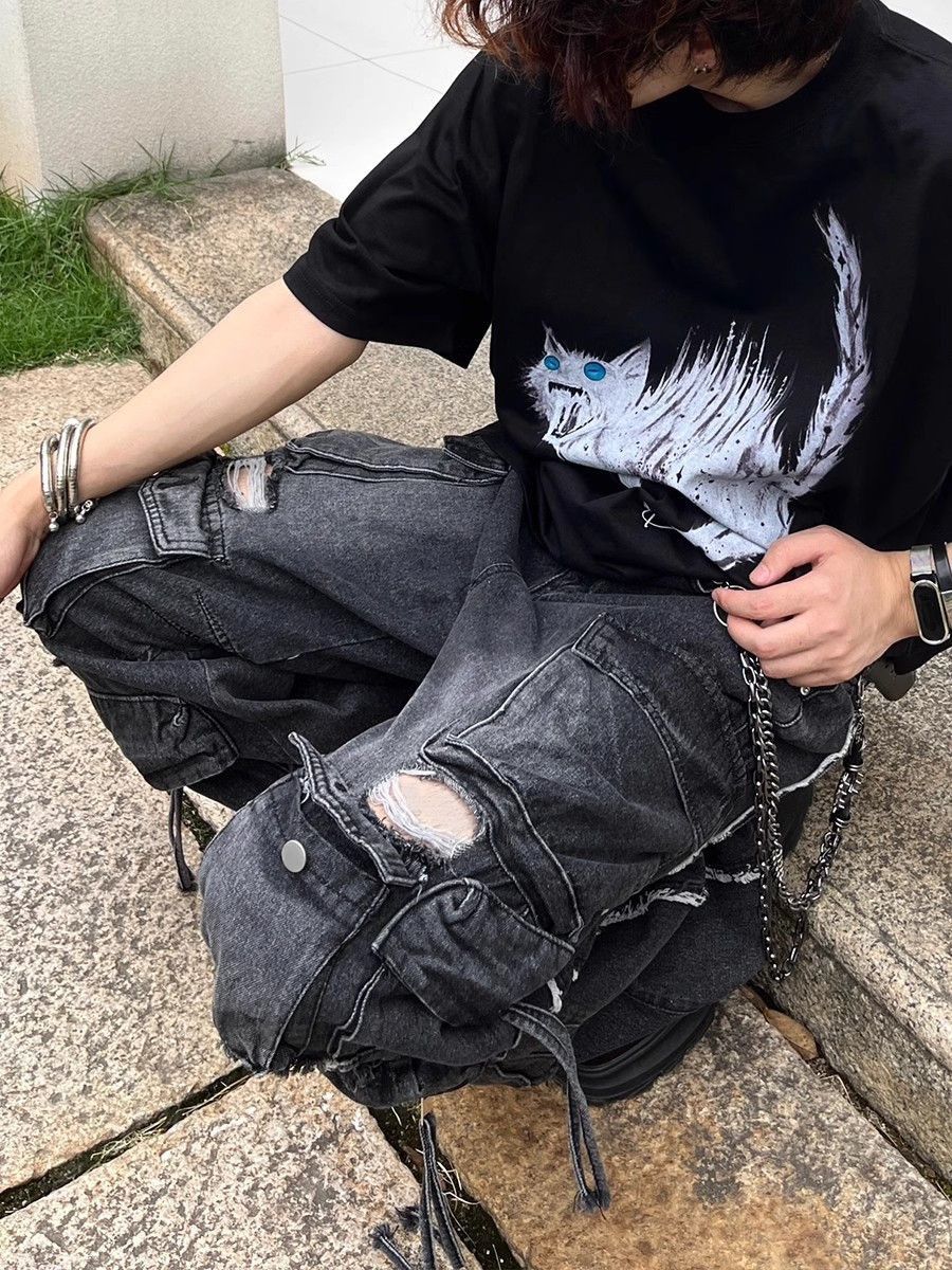 Japanese Brand Retro multi pocket distressed jeans Size US 32 / EU 48 - 5 Thumbnail