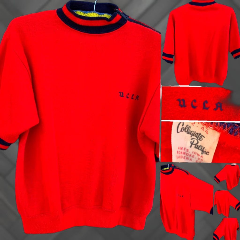 Vintage VINTAGE Collegiate Pacific UCLA Short Sleeve Sweatshirt Ringer Zip Shoulder Red L Men’s Womens? Size US L / EU 52-54 / 3 - 1 Thumbnail