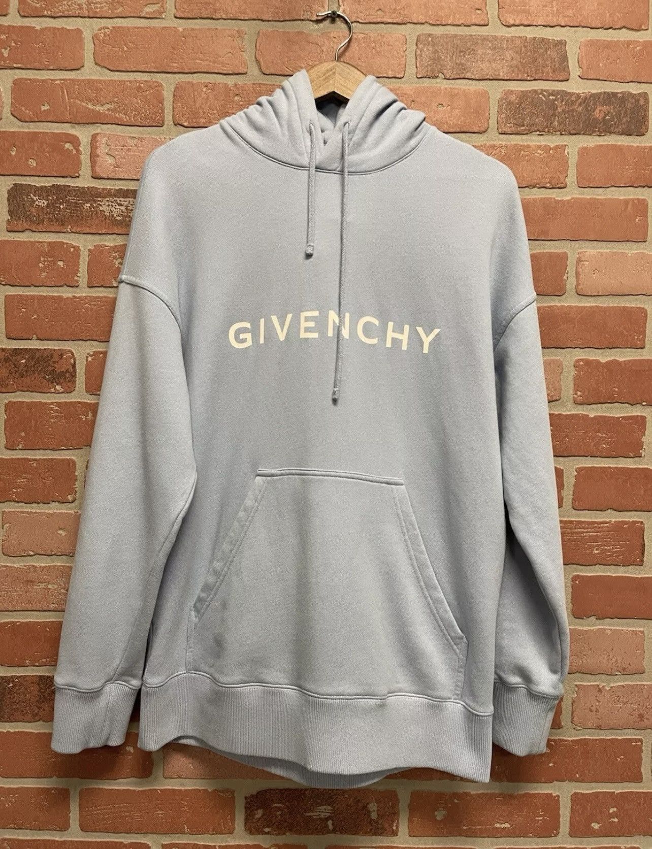 Givenchy Size S - Givenchy Men's Blue Logo-Print Hoodie Sweatshirt Size US S / EU 44-46 / 1 - 1 Thumbnail
