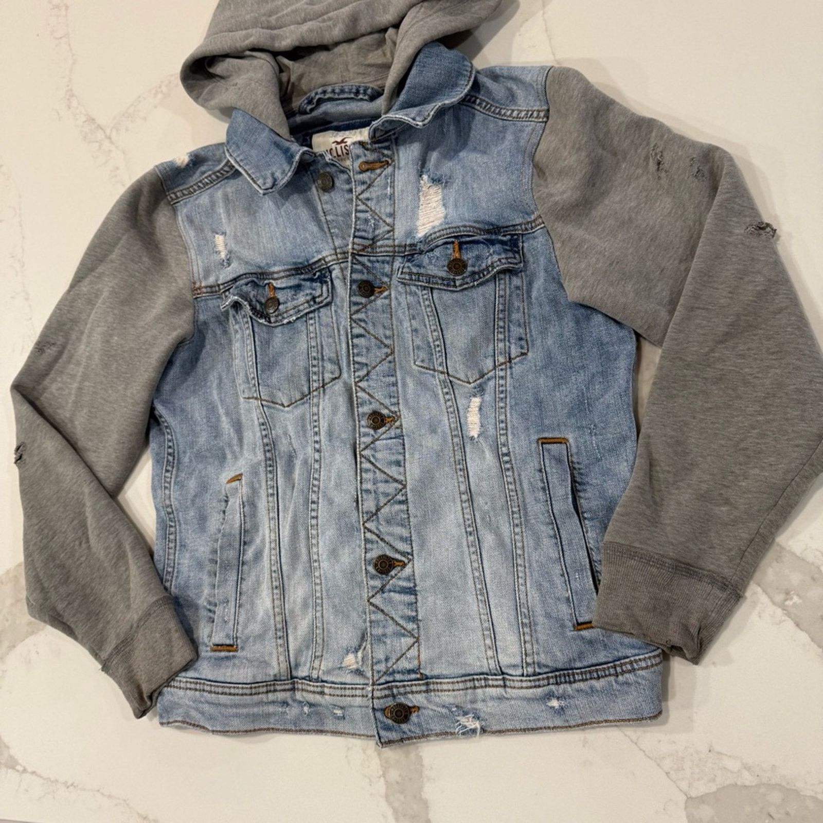 Hollister Hollister Distressed Denim Jersey Hooded Jacket Womens Small Size S / US 4 / IT 40 - 2 Thumbnail