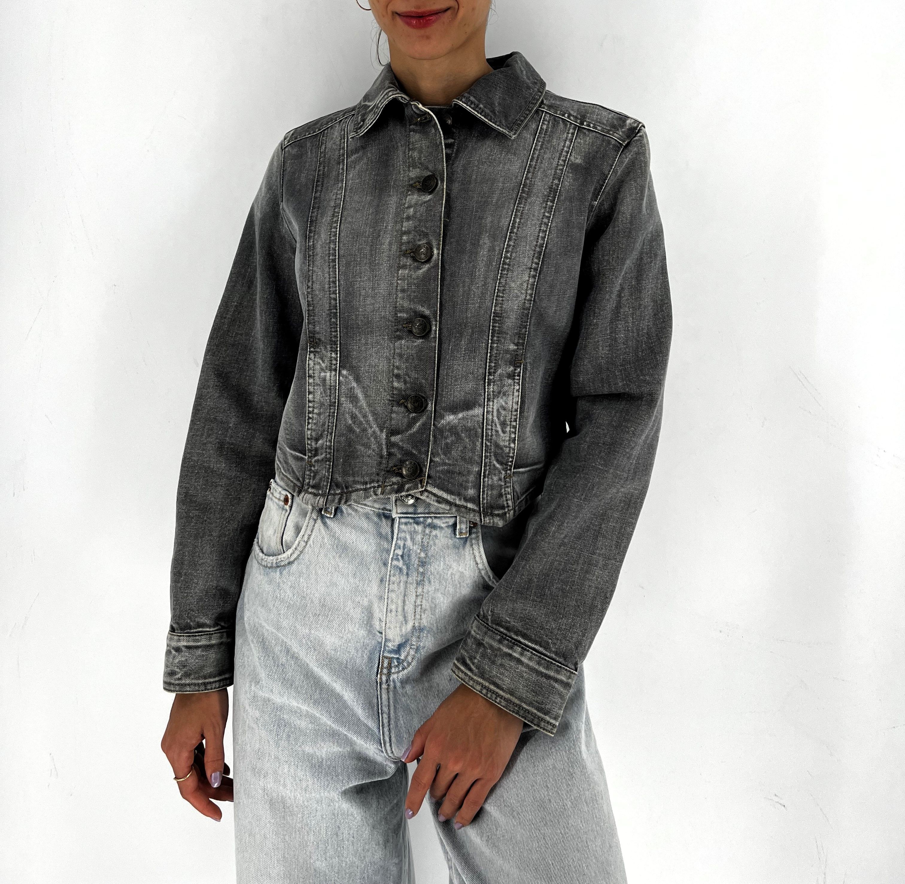 Giorgio Armani Vintage Y2K Armani Exchange Grey Denim Wash Zip Up Jacket Size S / US 4 / IT 40 - 4 Thumbnail