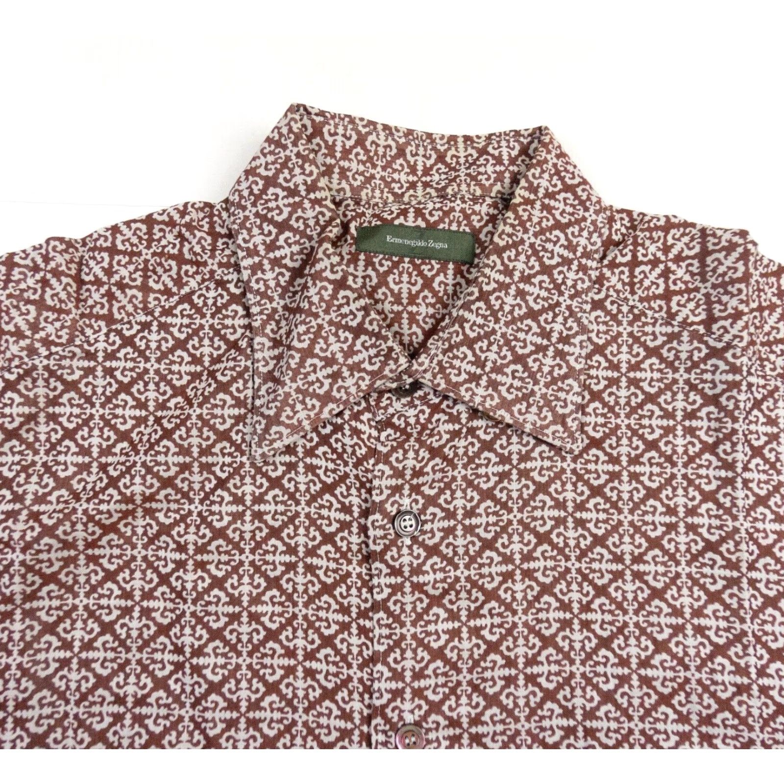 Ermenegildo Zegna VINTAGE Ermenegildo Zegna Men's Button-Down Shirt Long Sleeve Collared Casual Business Formal Travel Brown Cotton Large Mens Size US L / EU 52-54 / 3 - 2 Thumbnail