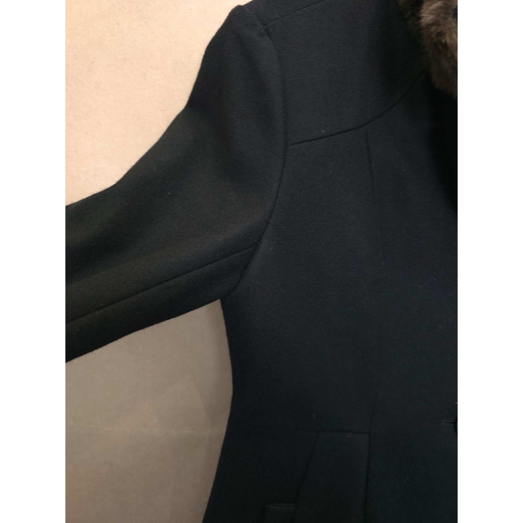 Express Express Womens Black Coat With Faux Fur Collar - Size M leop Size M / US 6-8 / IT 42-44 - 2 Thumbnail