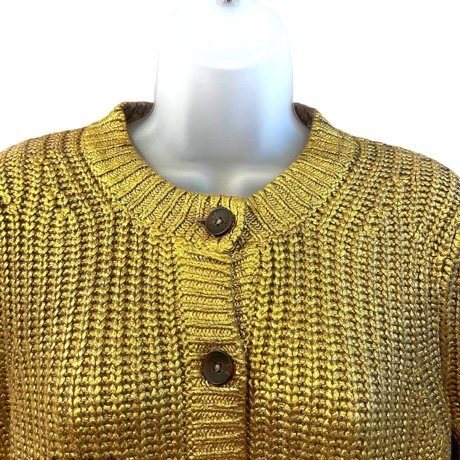 Boden Boden Hand Printed Gold Rib Knit Cardigan Size US 6 NWT Size M / US 6-8 / IT 42-44 - 2 Thumbnail