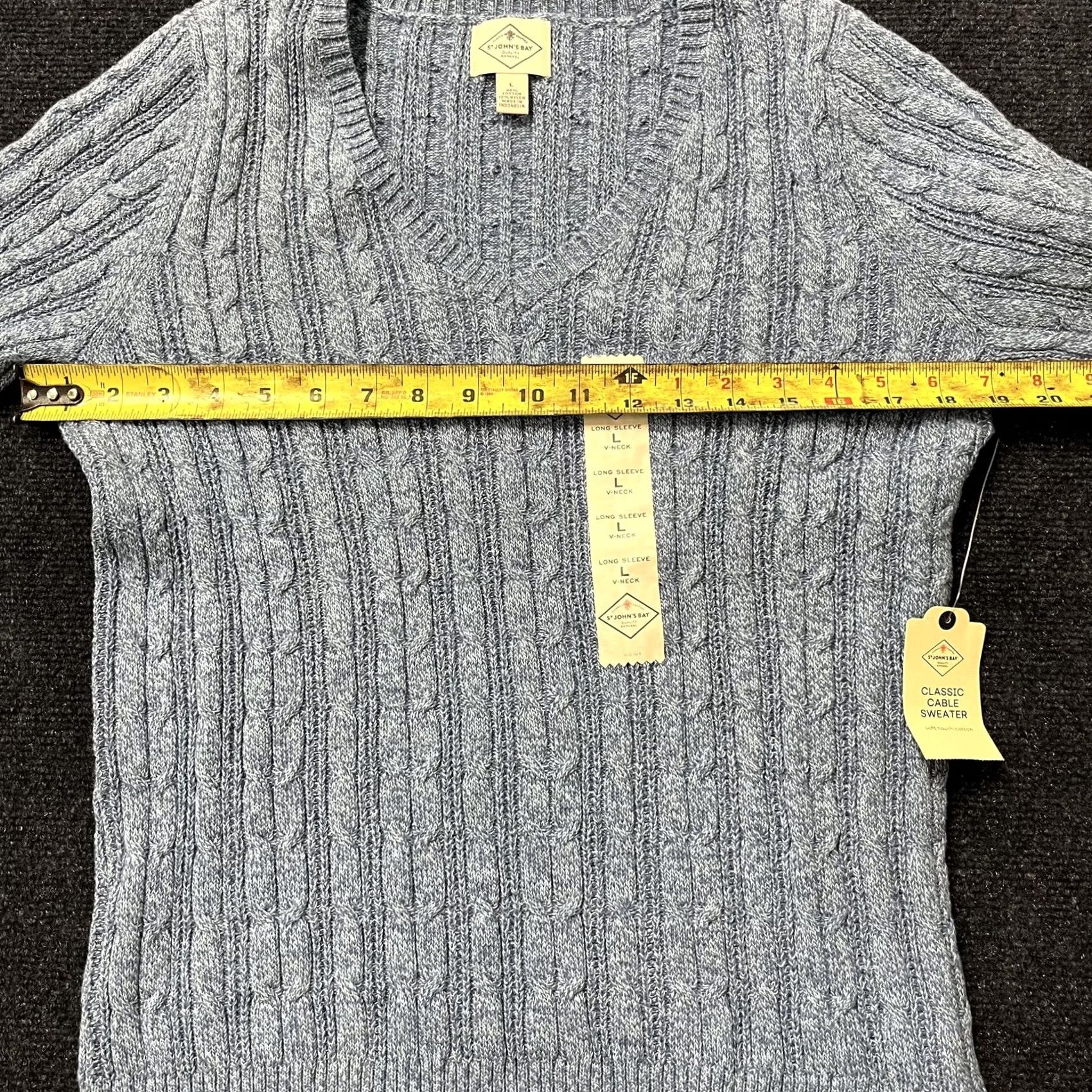 Vintage St. John's Bay Sweater Womens Large Blue V-Neck Pullover Cable Knit Size L / US 10 / IT 46 - 6 Thumbnail