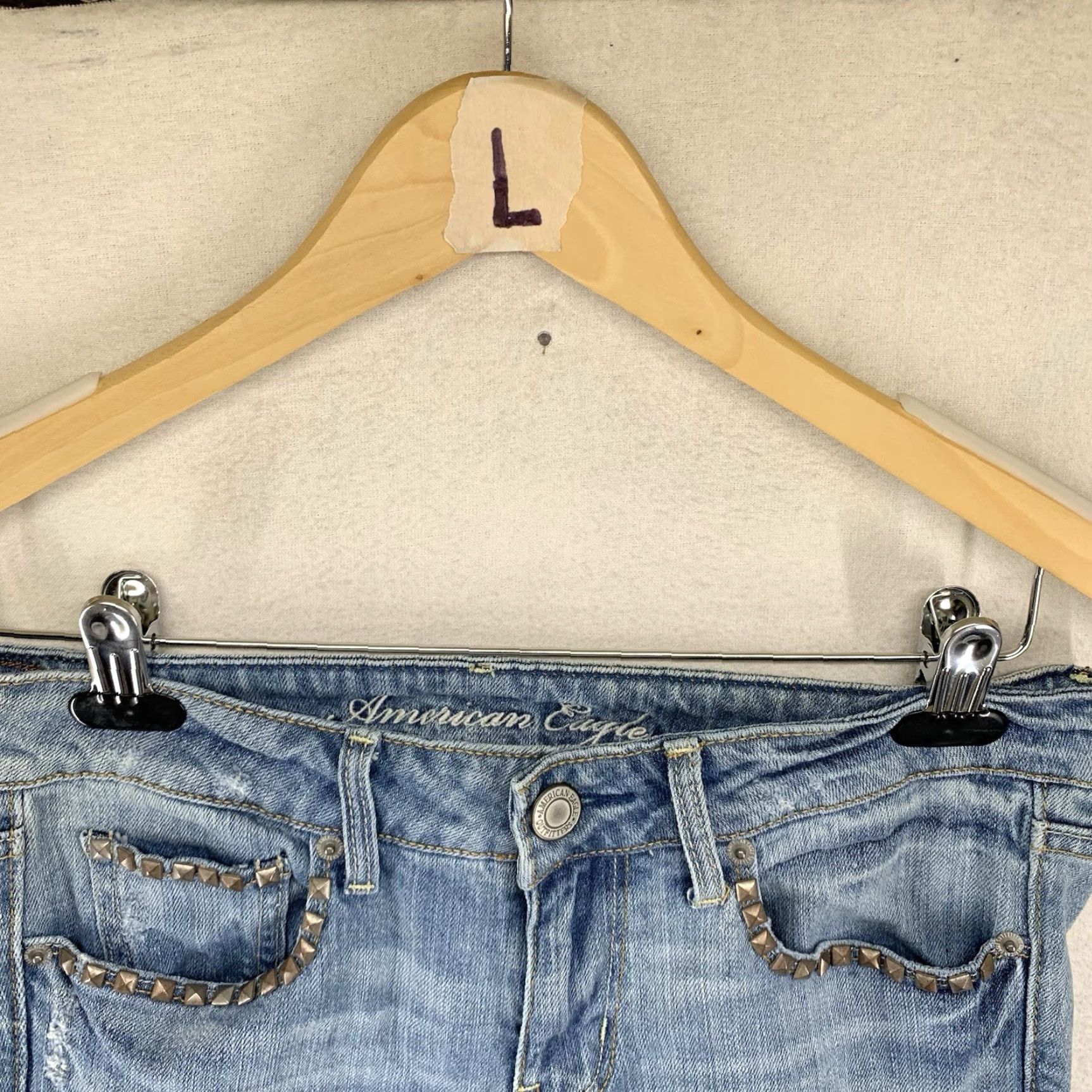 American Eagle Outfitters VINTAGE American Eagle Women’s Jeans Skinny Stretch 8 Reg Distressed Studded Blue 90s Retro Size 30" / US 8 / IT 44 - 5 Thumbnail
