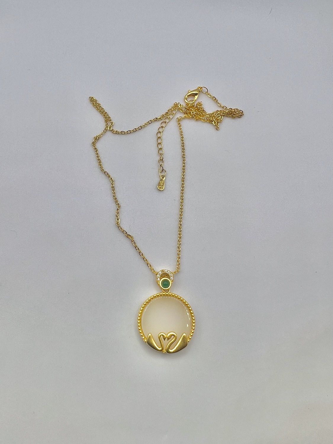 Jewelry White Jade Swans Gold Necklace Size ONE SIZE - 4 Thumbnail