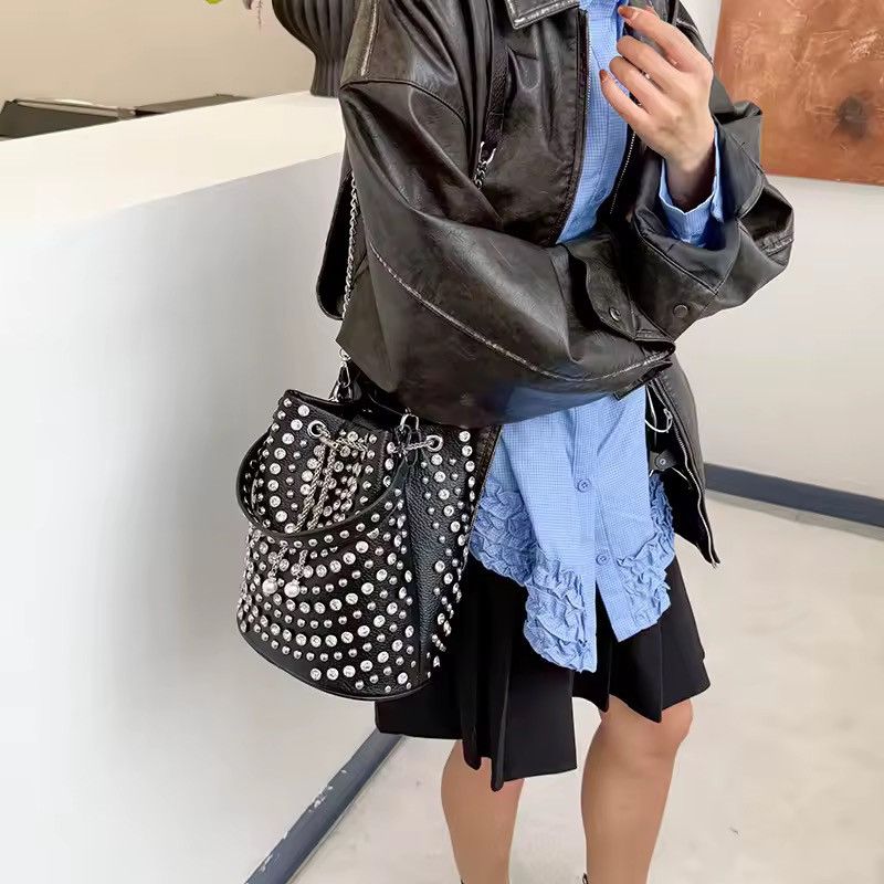 Other Punk Rhinestone Rivets PU Leather Streetwear Crossbody Bag Size ONE SIZE - 2 Thumbnail
