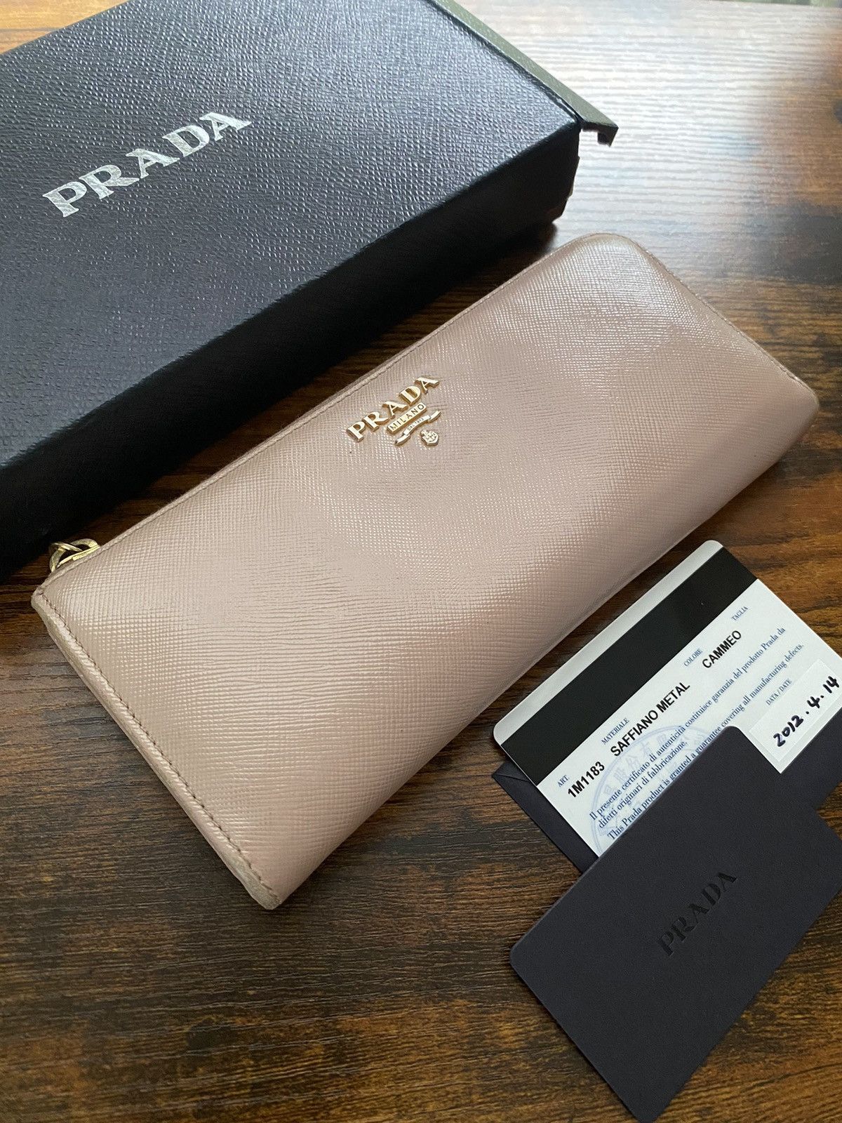 Prada Saffiano metal long zip wallet